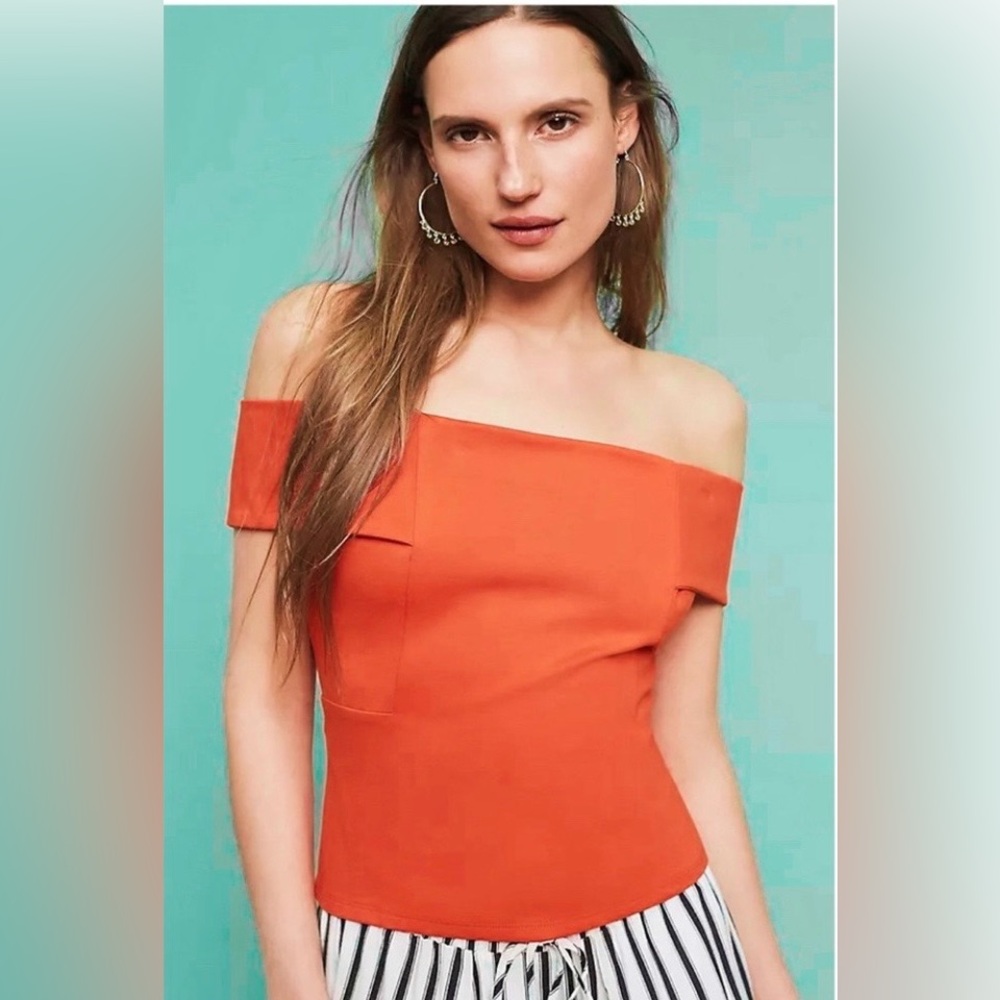 Anthroplogie Deletta Ponte Bold Orange Off-Shoulder Top [M]